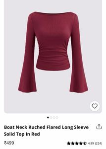 Boat Neck Ruched Flared Long Sleeve Top
