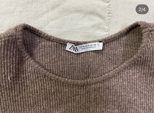 Brown Ribbed Knit Top