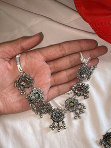 Boho Oxidized Silver Necklace Set