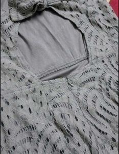 Grey Lace Halter Neck Dress with Bow Back
