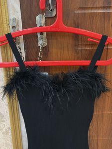 Chic Black Feather Trim Bodycon Dress