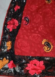 Maroon Saree with Embellished Blouse
