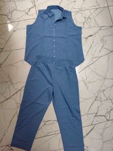 Blue Denim Sleeveless Co-ord Set