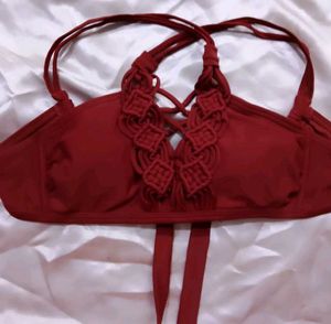 Red Macrame Bikini Top