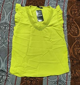 Shein Neon Yellow Ruffle Sleeve Top