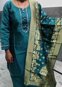 Teal Kurta Set with Gold Dupatta