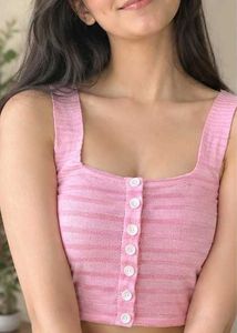 Pink Striped Button-Up Crop Top