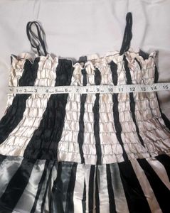 Satin Dress Black &amp; White Strips Women's Partywear