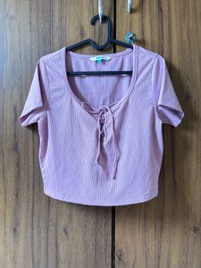 Cute Lilac Ribbed Lace-Up Crop Top