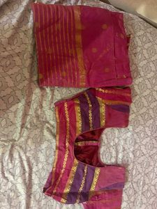 Vibrant Pink Saree with Gold Border