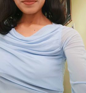 Sheer Ruched Drawstring Top