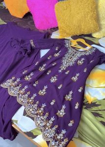 Purple Embroidered stylish kurti and skirts outfit