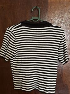 Striped Polo Neck Top