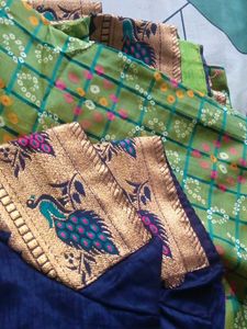 Elegant Blue "Saree" and "blouse"with Peacock Bord