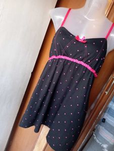 Cute Black &amp; Pink Polka Dot Nightdress
