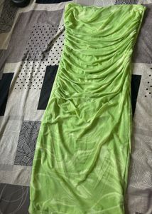 Strapless Ruched Lime Green Dress