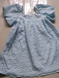 Light Blue Textured Puff Sleeve Dress