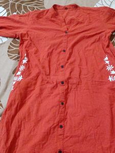 Orange Kurta Set with White Embroidery