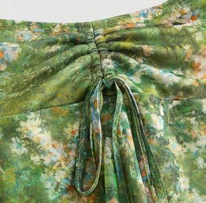Savana Green Floral Ruched Mesh skirt