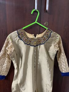 Elegant Gold &amp; Blue Lehenga Choli Set