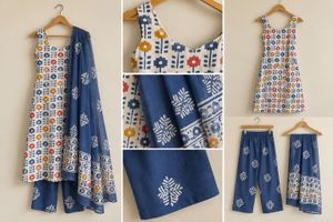 Blue Floral Printed 3-Piece Ethnic Suit Set | Kurt