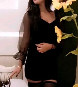 Chic Black Sheer Sleeve Dress
