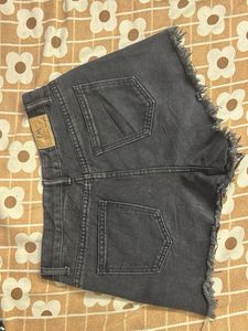 Distressed Black Denim Shorts
