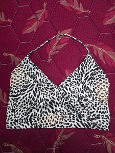 Leopard Print Halter Neck Crop Top