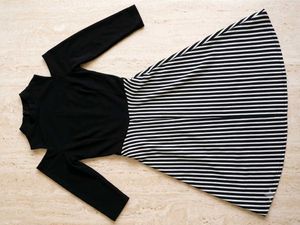 Stylish Black &amp; White Striped Cold Shoulder Dress