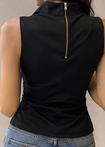 Chic Black Sleeveless Mock Neck Top