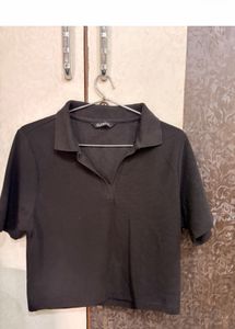 Classic Black Cropped Polo Shirt