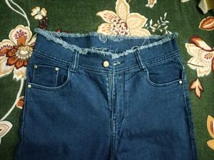 Dark Blue Frayed Hem Skinny Jeans