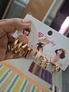 Set of 5 Gold Tone Hoop Earrings