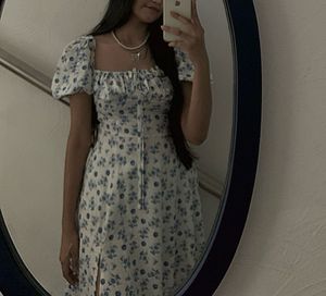 Savana A line blue and white floral dress
