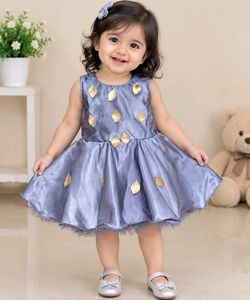 Adorable Grey Party Dress with Gold Leaf Embellish