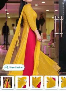 Elegant Yellow Anarkali 3pc Suit Set