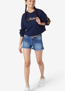 NUON Blue Distressed Studded Sides Denim Shorts