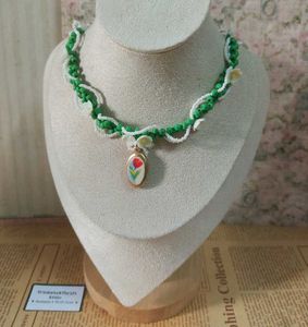 Vintage Style Hand Beaded Clay Pendant Choker