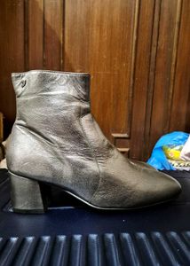 Metallic Block Heel Ankle Boots