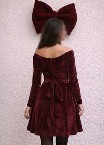 Burgundy Velvet Off-Shoulder Dress