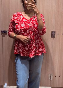 Red Floral Print Top