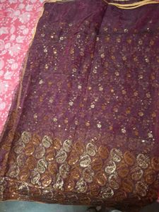 Stunning Purple Saree with Gold Embroidery &amp; Sequi