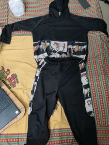 Stylish Black Tracksuit with Horse Print