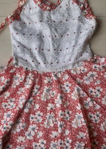 Red and white combination frock for girls