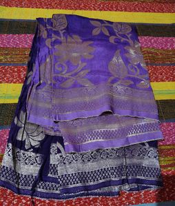 Vibrant Purple Saree with Silver Motifs