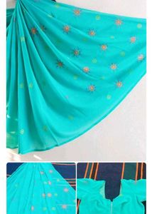 Beautiful Teal Embroidered Saree