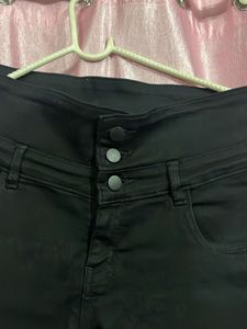 Stylish Black Lace Hem Jeans