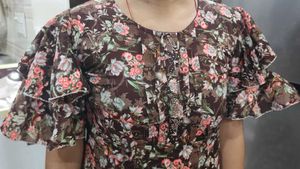 Brown Floral Ruffle Dress