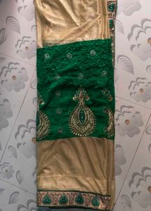 Green &amp; Gold Embroidered Saree
