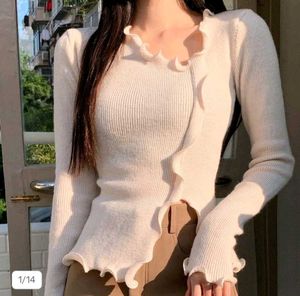 Sheer Lettuce Hem Knitwear Top